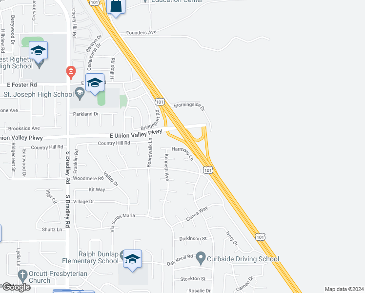 map of restaurants, bars, coffee shops, grocery stores, and more near 4262 Harmony Lane in Santa Maria