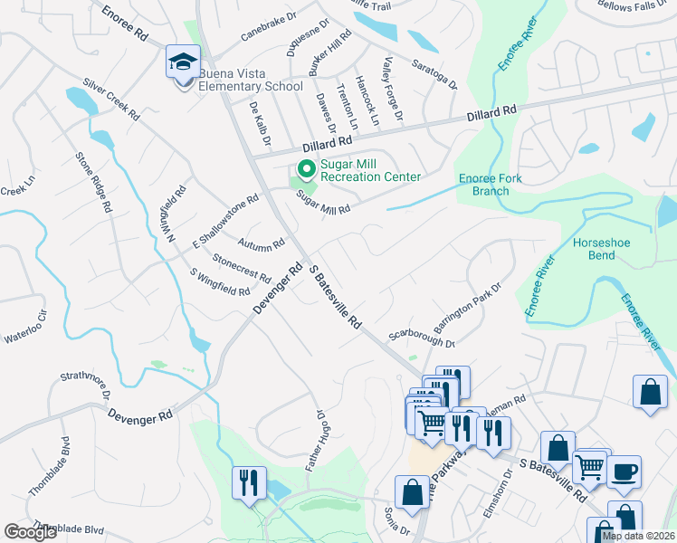 map of restaurants, bars, coffee shops, grocery stores, and more near 21 Treyburn Court in Greer