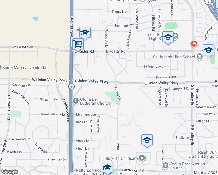 map of restaurants, bars, coffee shops, grocery stores, and more near 290 Parkview North in Orcutt