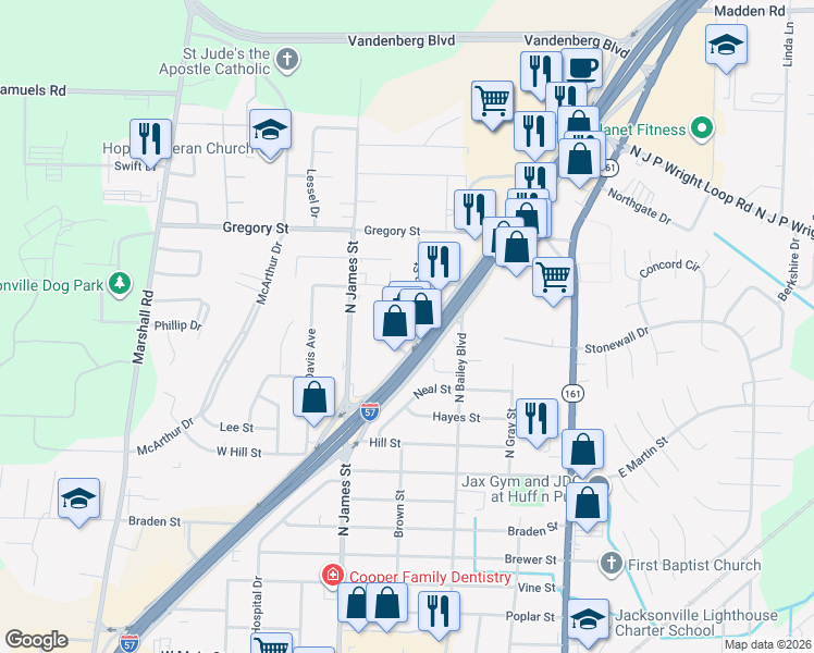 map of restaurants, bars, coffee shops, grocery stores, and more near 101 Tag Street in Jacksonville