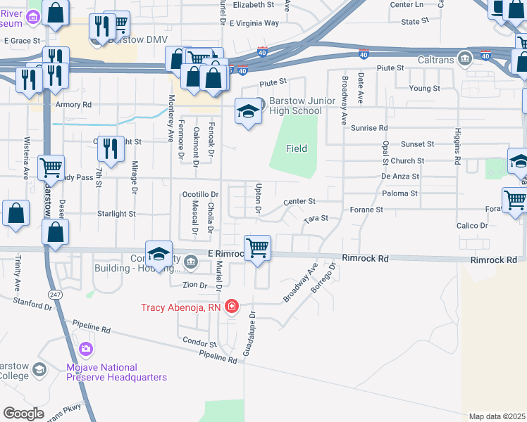 map of restaurants, bars, coffee shops, grocery stores, and more near 761 Upton Drive in Barstow