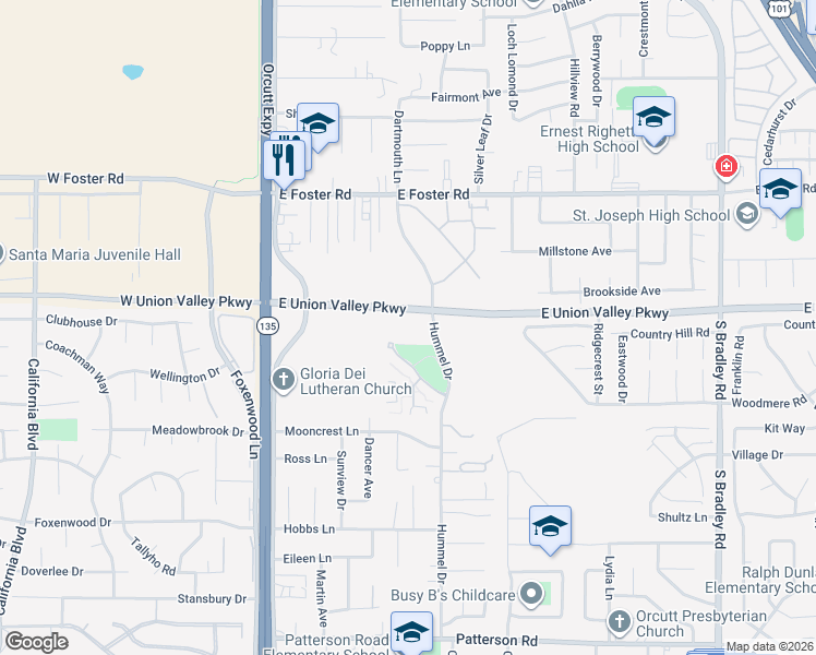 map of restaurants, bars, coffee shops, grocery stores, and more near 290 Parkview North in Orcutt