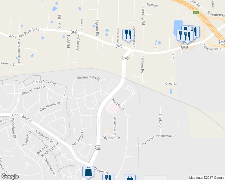 map of restaurants, bars, coffee shops, grocery stores, and more near 46 Windsor Drive in Maumelle