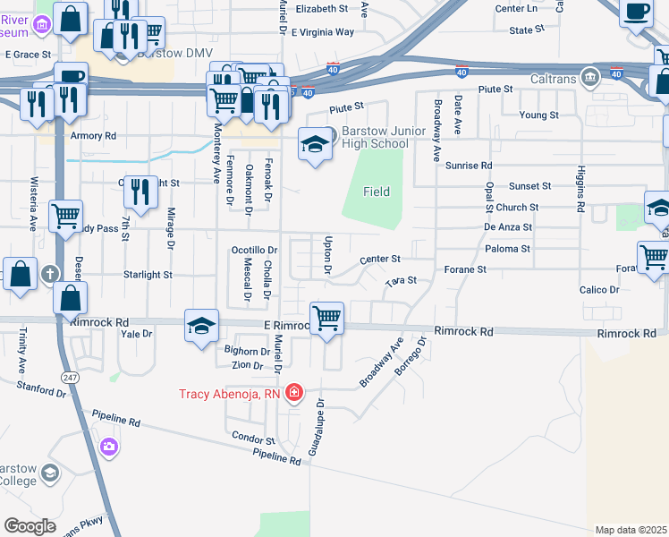 map of restaurants, bars, coffee shops, grocery stores, and more near 761 Upton Drive in Barstow