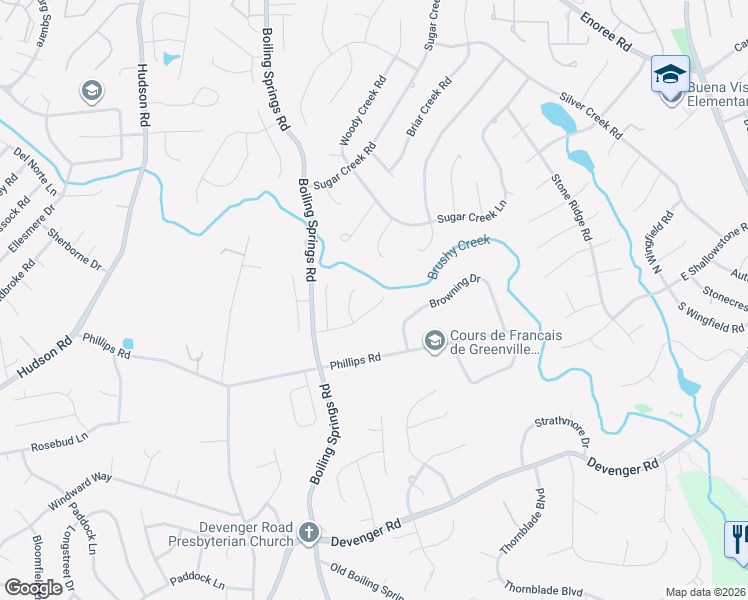 map of restaurants, bars, coffee shops, grocery stores, and more near 10 Riverton Court in Greer