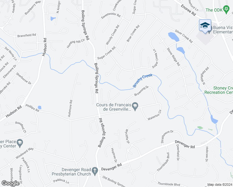 map of restaurants, bars, coffee shops, grocery stores, and more near 209 Birchleaf Lane in Greer