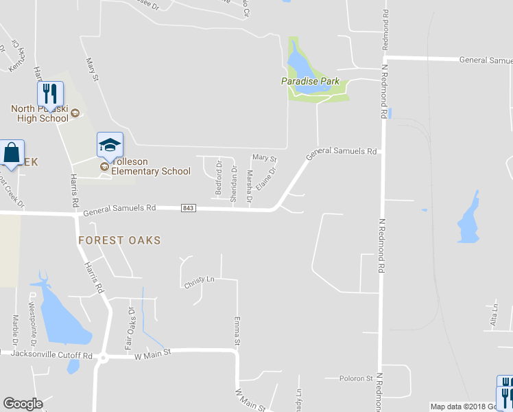 map of restaurants, bars, coffee shops, grocery stores, and more near 1301 Marsha Drive in Jacksonville