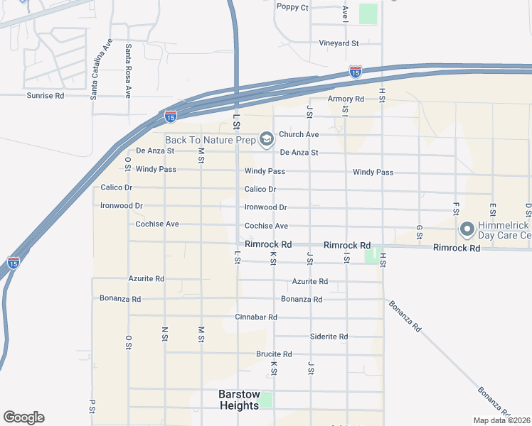 map of restaurants, bars, coffee shops, grocery stores, and more near 34590 K Street in Barstow