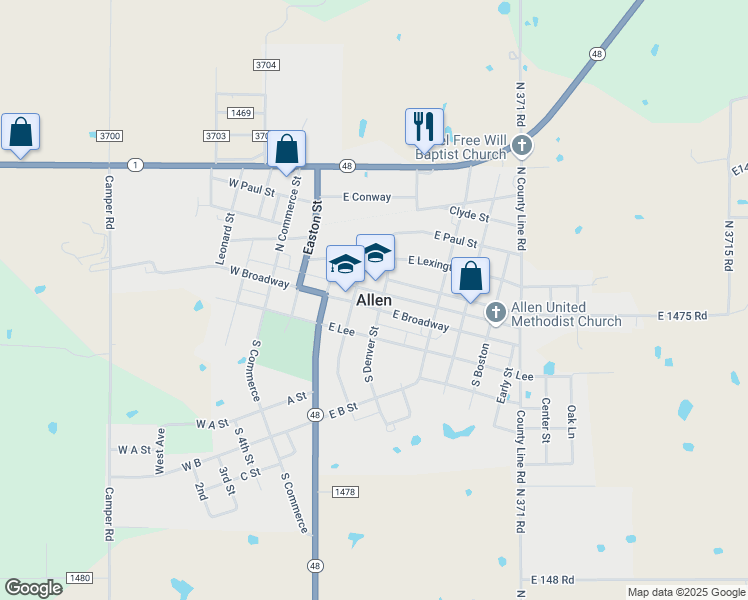 map of restaurants, bars, coffee shops, grocery stores, and more near in Allen