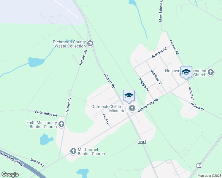 map of restaurants, bars, coffee shops, grocery stores, and more near 905 Airport Road in Rockingham