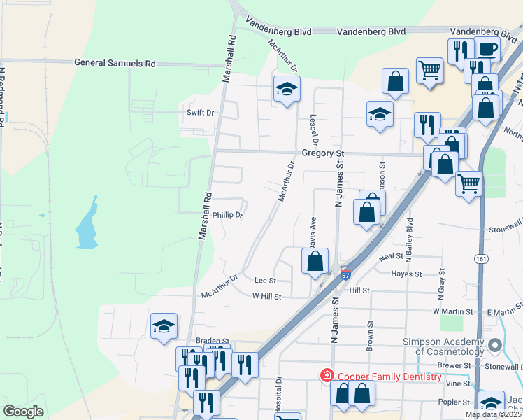 map of restaurants, bars, coffee shops, grocery stores, and more near 1304 McArthur Drive in Jacksonville