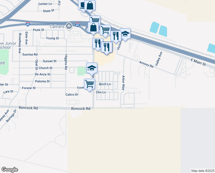 map of restaurants, bars, coffee shops, grocery stores, and more near in Barstow