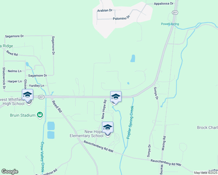 map of restaurants, bars, coffee shops, grocery stores, and more near 1381 Dustin Drive in Dalton
