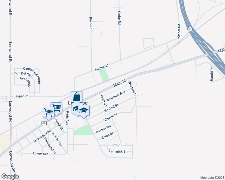 map of restaurants, bars, coffee shops, grocery stores, and more near 25539 Main Street in Barstow