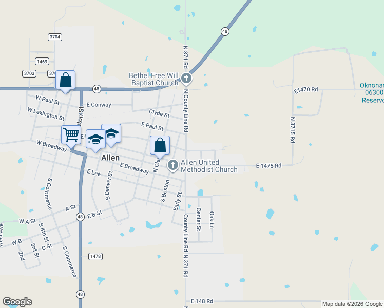 map of restaurants, bars, coffee shops, grocery stores, and more near 908 Lexington Street in Allen
