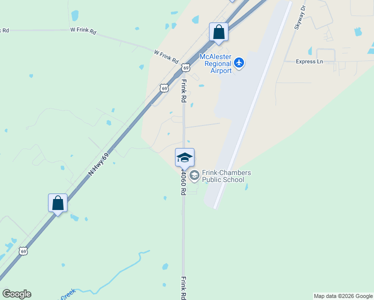 map of restaurants, bars, coffee shops, grocery stores, and more near 359 Frink Road in McAlester
