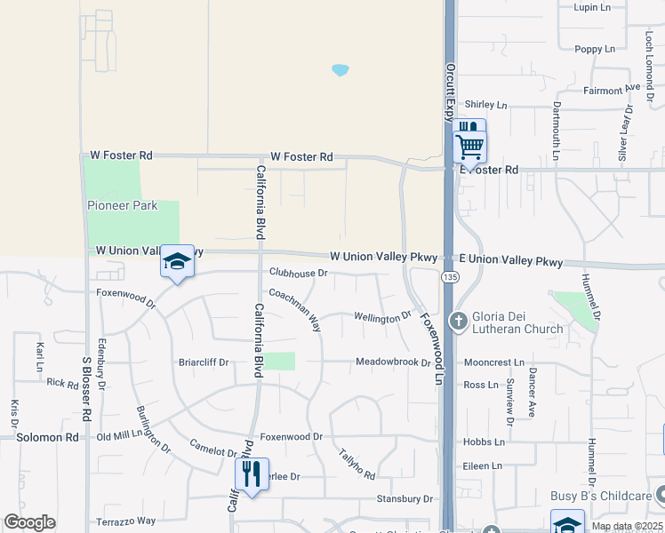 map of restaurants, bars, coffee shops, grocery stores, and more near 455 Clubhouse Drive in Santa Maria