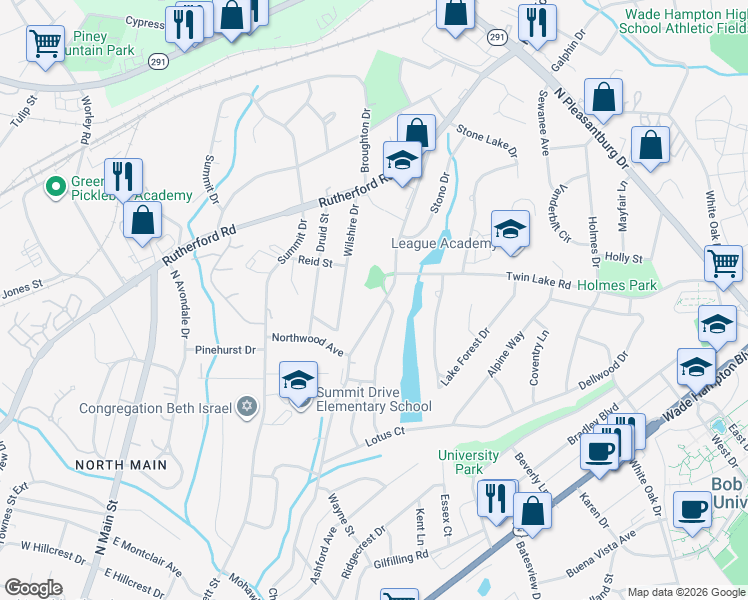 map of restaurants, bars, coffee shops, grocery stores, and more near 707 Chick Springs Road in Greenville