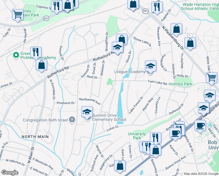 map of restaurants, bars, coffee shops, grocery stores, and more near 707 Chick Springs Road in Greenville