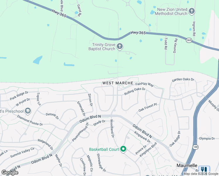 map of restaurants, bars, coffee shops, grocery stores, and more near 84 Meadow Ridge Loop in Maumelle