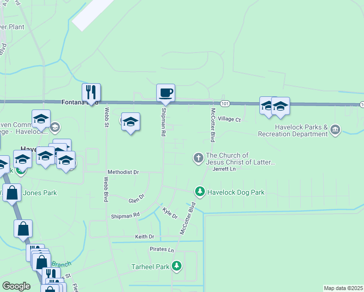 map of restaurants, bars, coffee shops, grocery stores, and more near 2 Kelley Park in Havelock