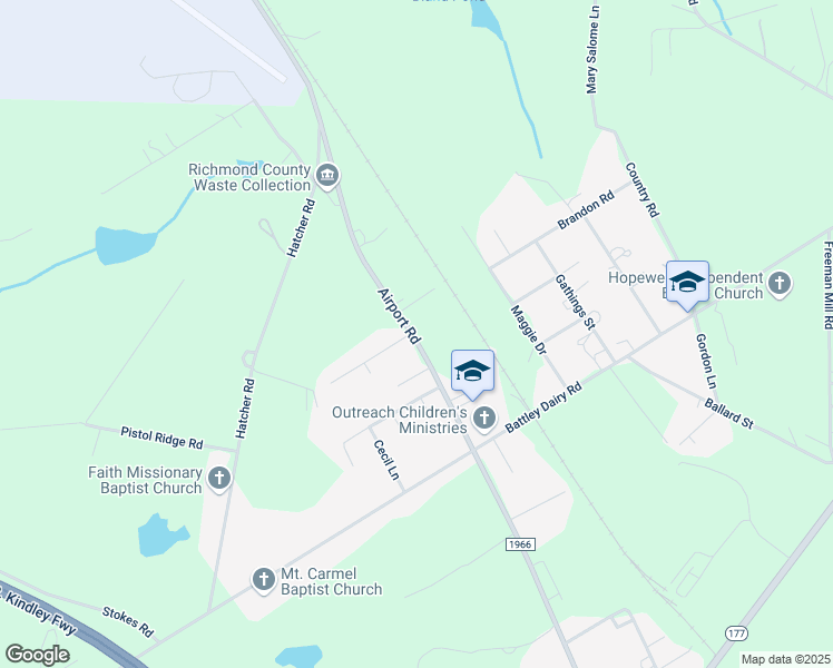 map of restaurants, bars, coffee shops, grocery stores, and more near 905 Airport Road in Rockingham