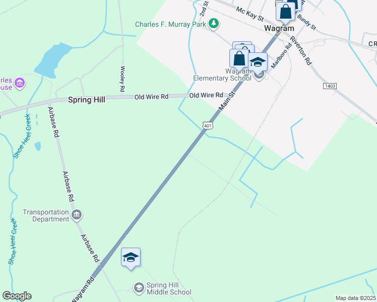 map of restaurants, bars, coffee shops, grocery stores, and more near Wagram Road in Wagram