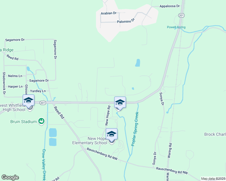map of restaurants, bars, coffee shops, grocery stores, and more near 1381 Dustin Drive in Dalton