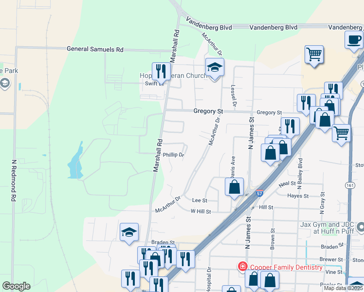 map of restaurants, bars, coffee shops, grocery stores, and more near 1501 Phillip Drive in Jacksonville