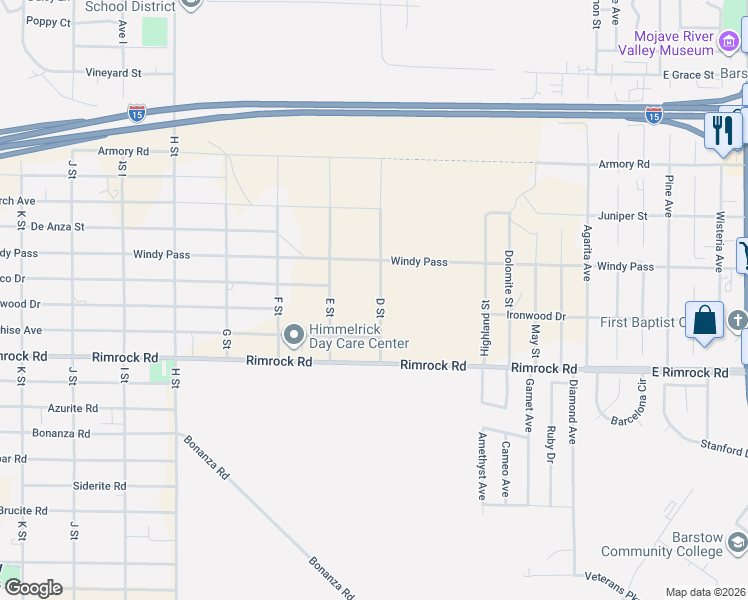map of restaurants, bars, coffee shops, grocery stores, and more near 28485 Windy Pass in Barstow