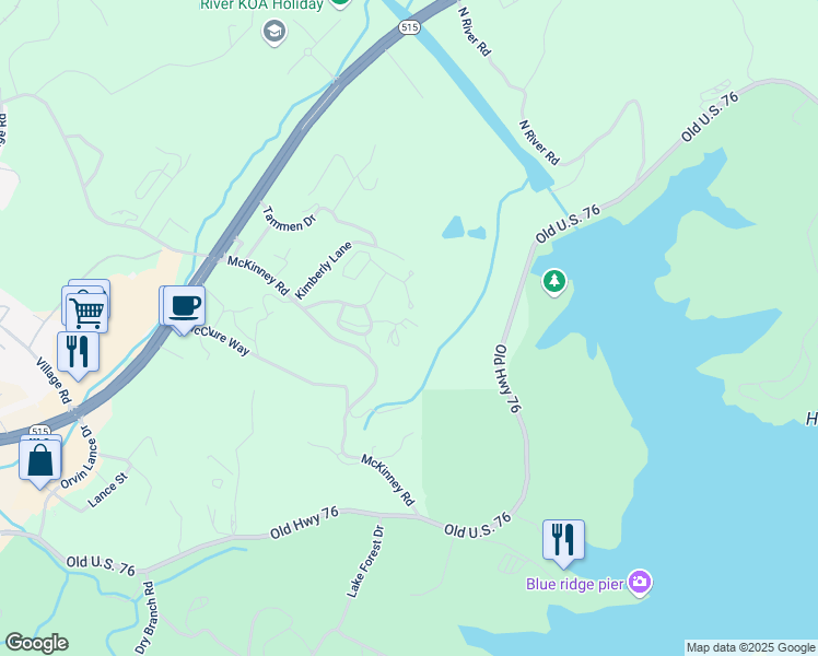 map of restaurants, bars, coffee shops, grocery stores, and more near 55 Cherrywood Court in Blue Ridge