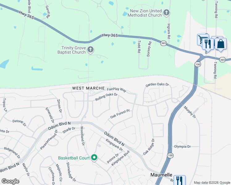 map of restaurants, bars, coffee shops, grocery stores, and more near 129 Rolling Oaks Drive in Maumelle