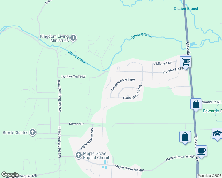 map of restaurants, bars, coffee shops, grocery stores, and more near 246 Cheyenne Trail Northwest in Dalton