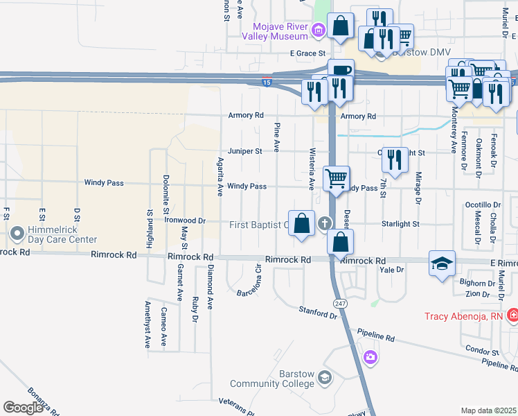 map of restaurants, bars, coffee shops, grocery stores, and more near 1st Street in Barstow