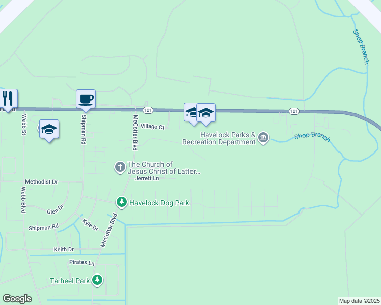 map of restaurants, bars, coffee shops, grocery stores, and more near 146 Gooding Drive in Havelock