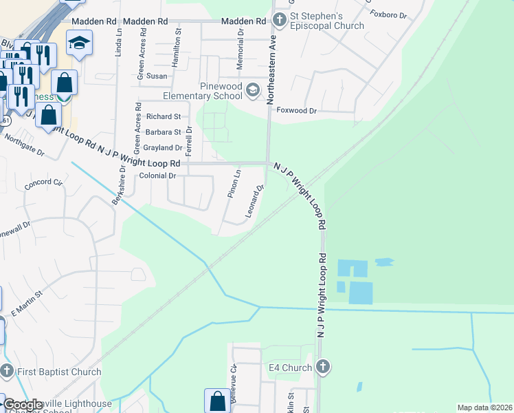 map of restaurants, bars, coffee shops, grocery stores, and more near 1715 Leonard Drive in Jacksonville