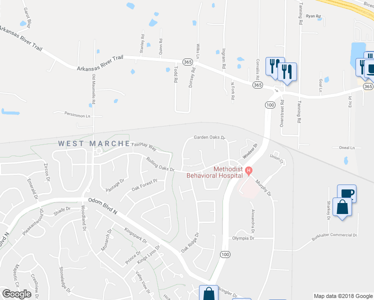 map of restaurants, bars, coffee shops, grocery stores, and more near 43 Garden Oaks Drive in Maumelle