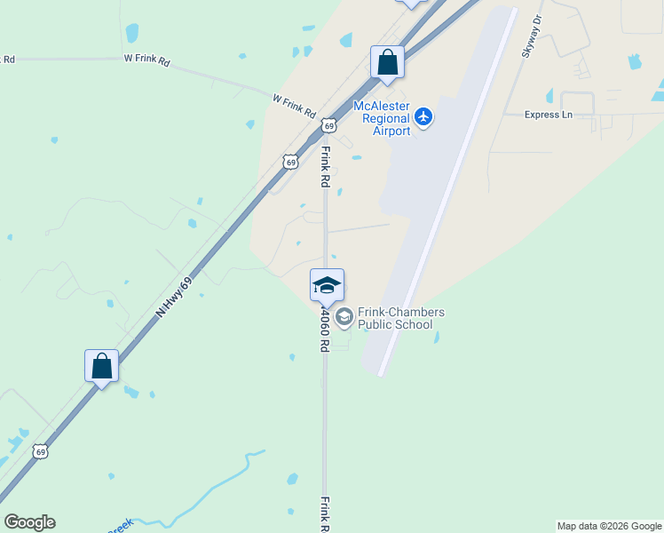map of restaurants, bars, coffee shops, grocery stores, and more near 359 Frink Road in McAlester