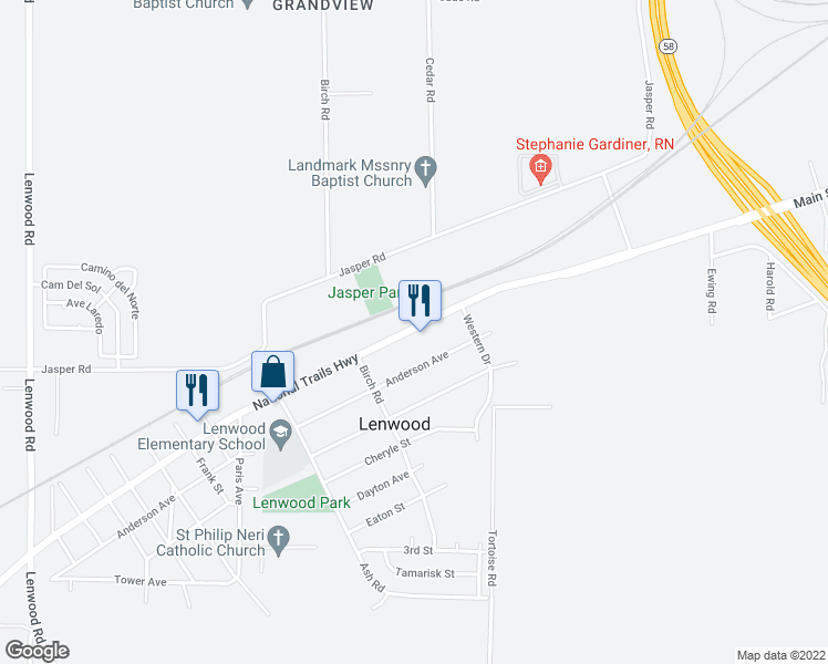 map of restaurants, bars, coffee shops, grocery stores, and more near 25565 Main Street in Barstow