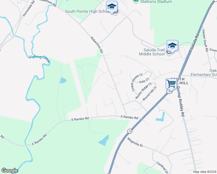 map of restaurants, bars, coffee shops, grocery stores, and more near 665 Robertson Road in Rock Hill