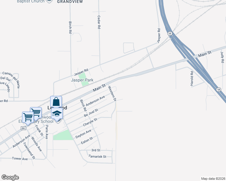 map of restaurants, bars, coffee shops, grocery stores, and more near 25682 Anderson Avenue in Barstow