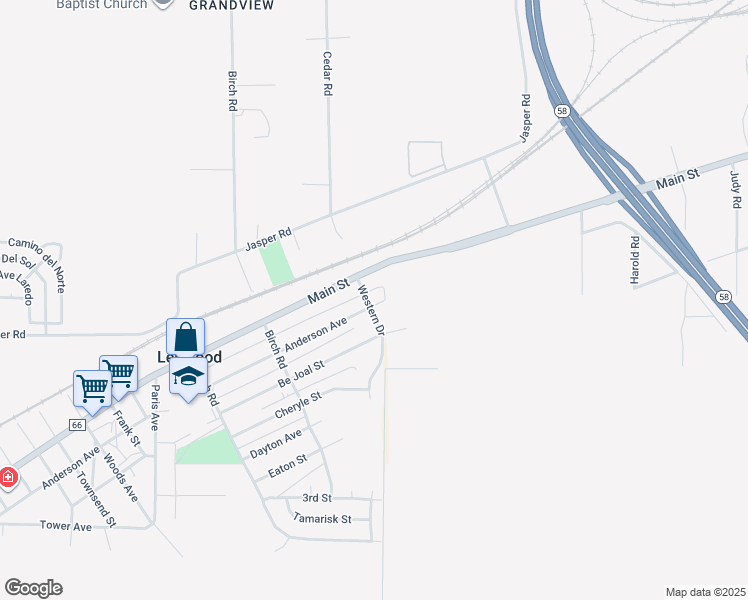 map of restaurants, bars, coffee shops, grocery stores, and more near 25682 Anderson Avenue in Barstow