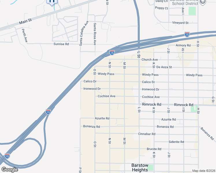 map of restaurants, bars, coffee shops, grocery stores, and more near 27474 Ironwood Drive in Barstow
