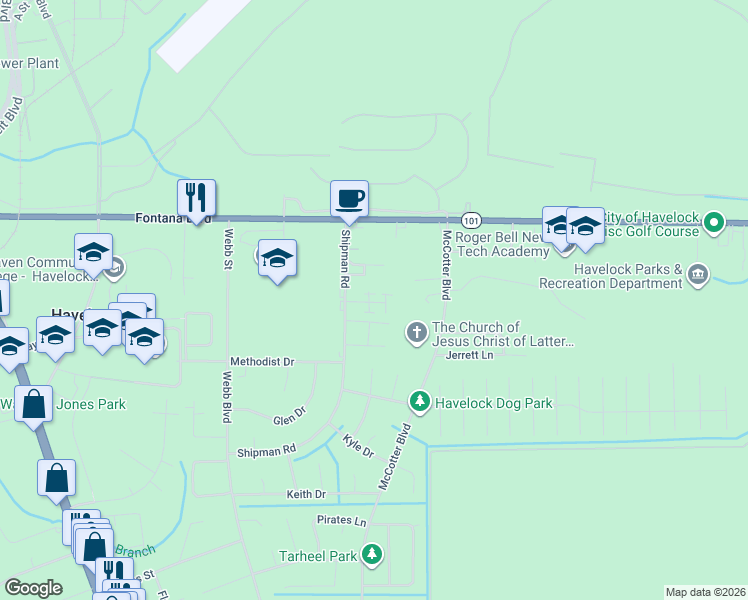 map of restaurants, bars, coffee shops, grocery stores, and more near 2 Kelley Park in Havelock