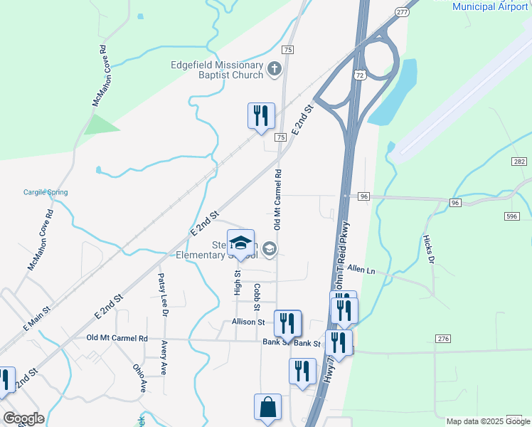 map of restaurants, bars, coffee shops, grocery stores, and more near 1130 Old Mount Carmel Road in Stevenson