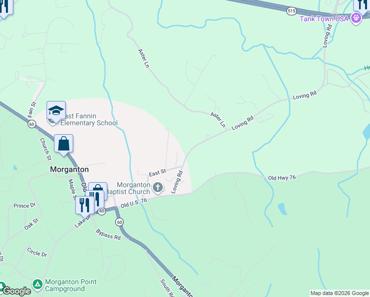 map of restaurants, bars, coffee shops, grocery stores, and more near 81 Jordan Lane in Morganton