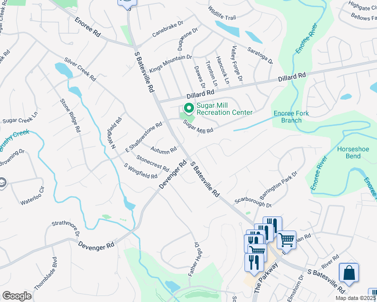 map of restaurants, bars, coffee shops, grocery stores, and more near 3 Ascot Ridge Lane in Greer