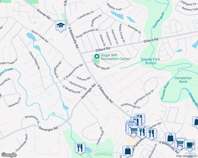 map of restaurants, bars, coffee shops, grocery stores, and more near 3 Ascot Ridge Lane in Greer
