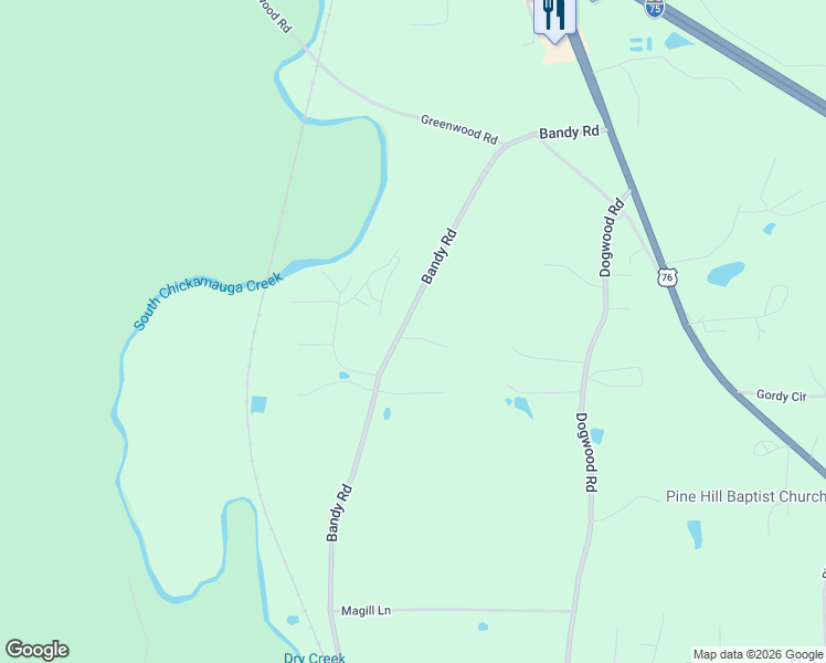 map of restaurants, bars, coffee shops, grocery stores, and more near 683 Bandy Road in Ringgold