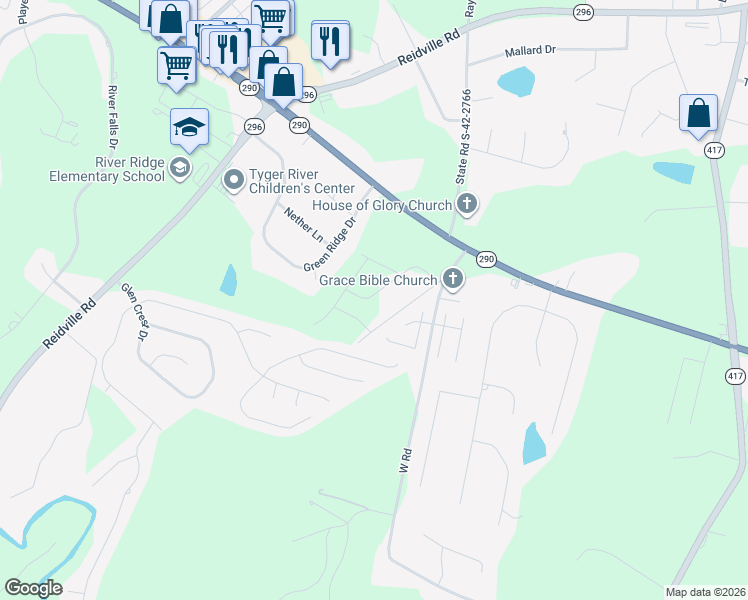 map of restaurants, bars, coffee shops, grocery stores, and more near 132 Pedro Pearson Road in Moore